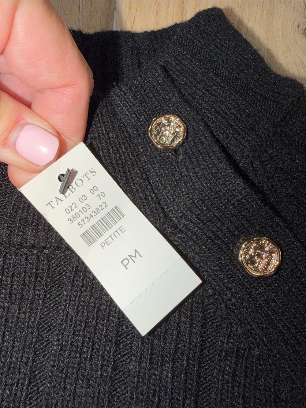 Talbots Black Ribbed Turtleneck Sweater with gold Shoulder Buttons size MP NWT - Picture 4 of 6